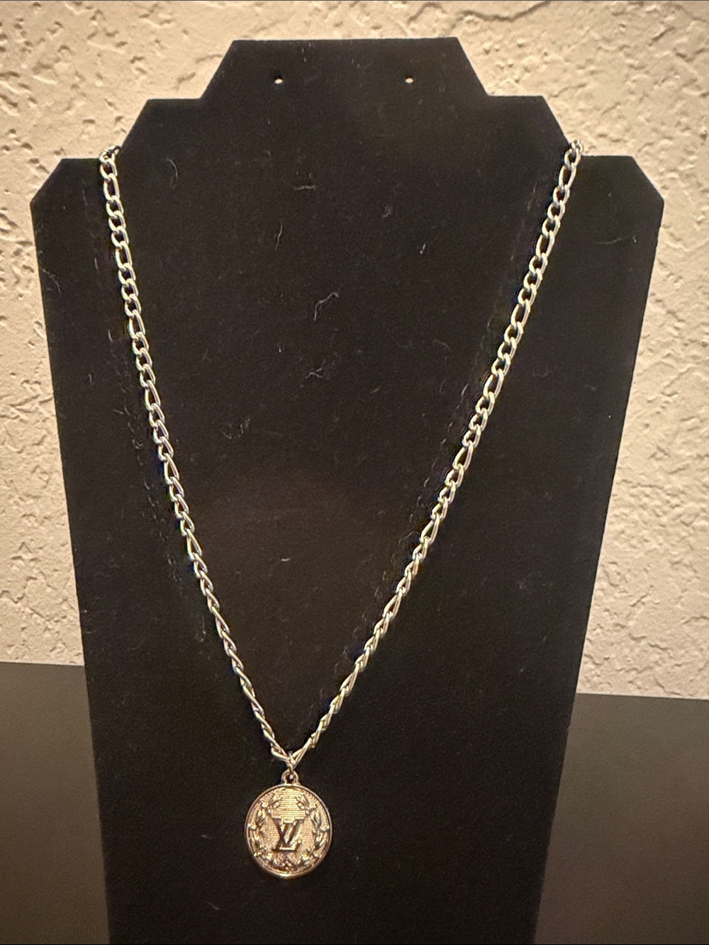 Inspired Silver Coin Pendant Necklace with Logo Accent